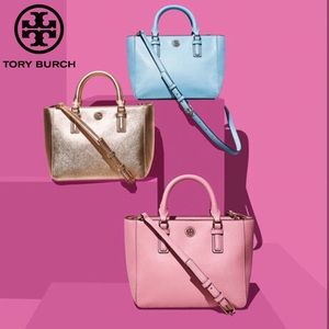 Tory Burch Soft Gold Mini Square Robinson Tote